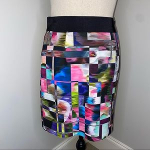 Milly black cubist print scuba bodycon mini skirt size 2